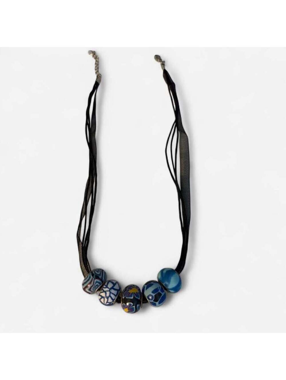 Blue Patterned Bead Multi-Strand Necklace